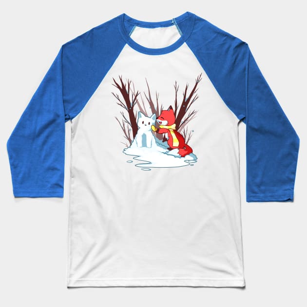 Snow Fox Baseball T-Shirt by Binoftrash